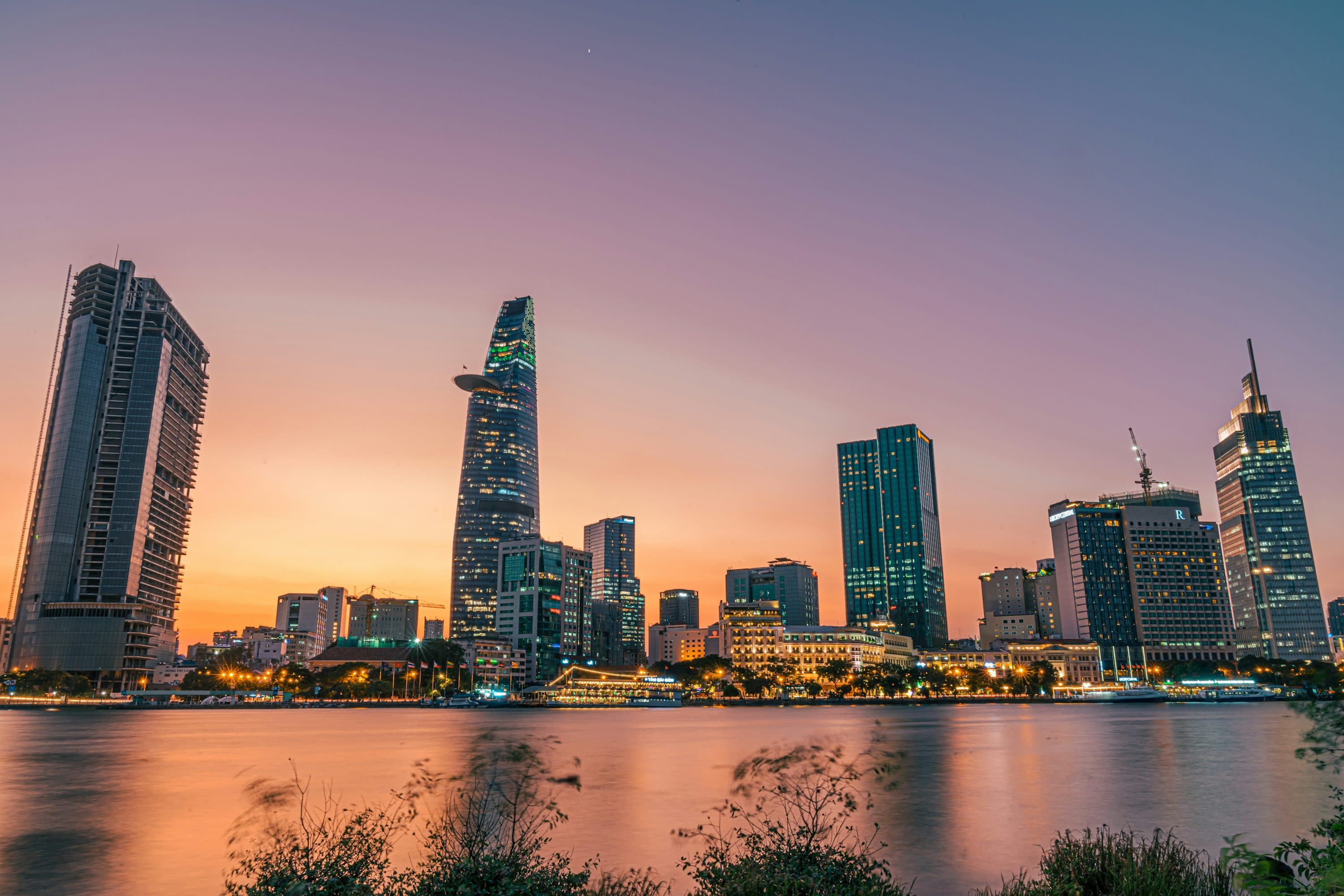 Ho Chi Minh City skyline overlooking the Saigon River in Vietnam