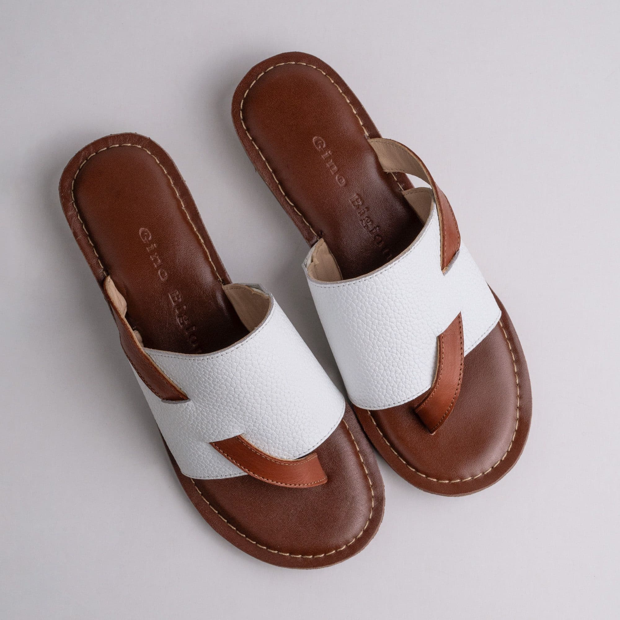 Real leather comfort sandals photographed from above