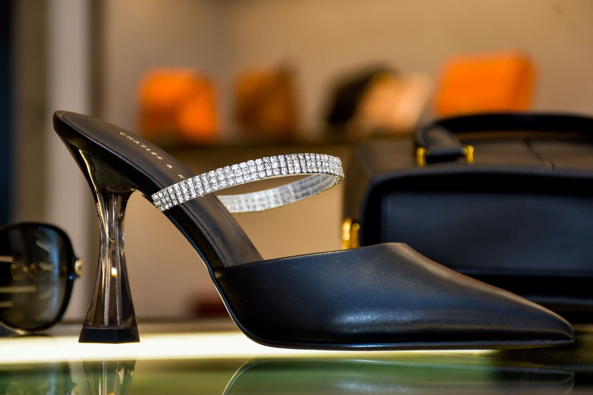 Real women's high-heeled shoe display
